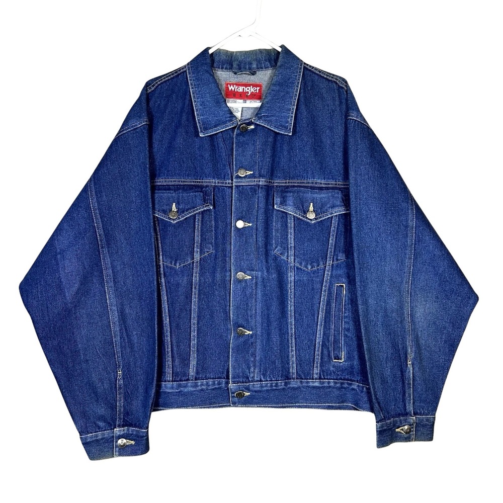 Vintage Wrangler Denim Workwear Jacket Size XL Blue Western Cowboy Trucker 90s